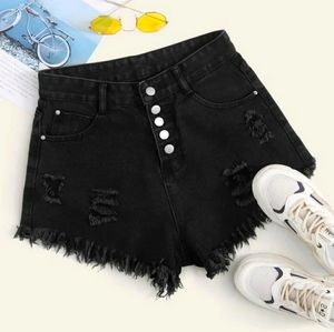 Raw Hem Distressed Denim Shorts